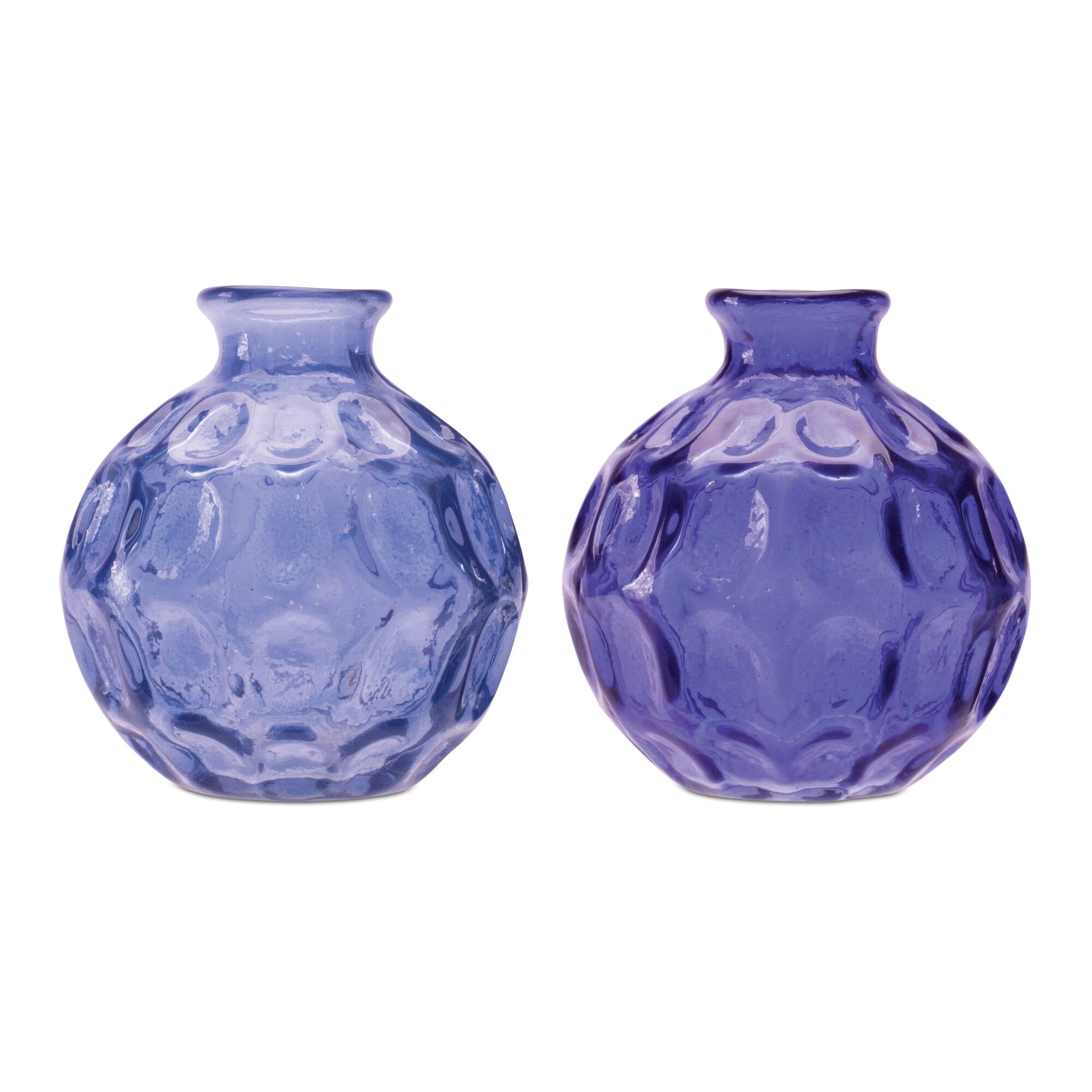4.25" Blue Bubble Glass Bud Vase Set